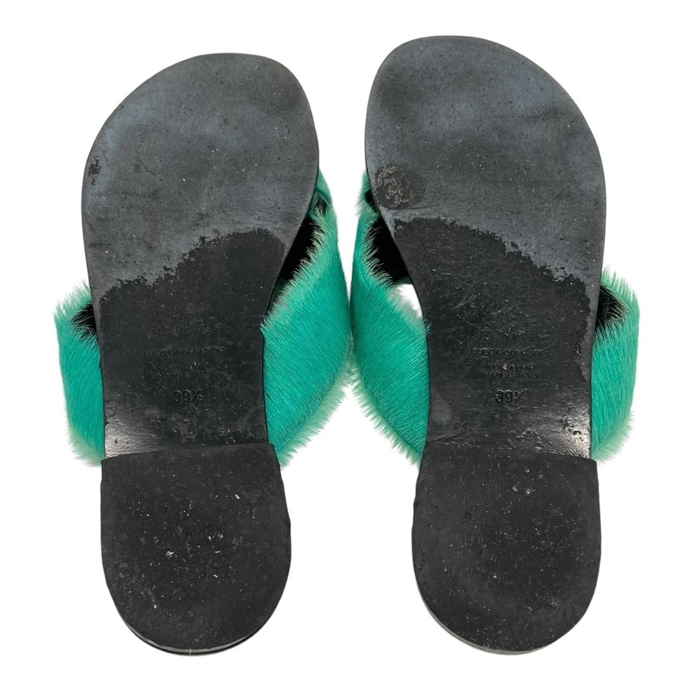 Avec Moderation St. Tropez Ponyhair Emerald Crossover Slide Sandals Women’s 39.5 - Picture 11 of 12